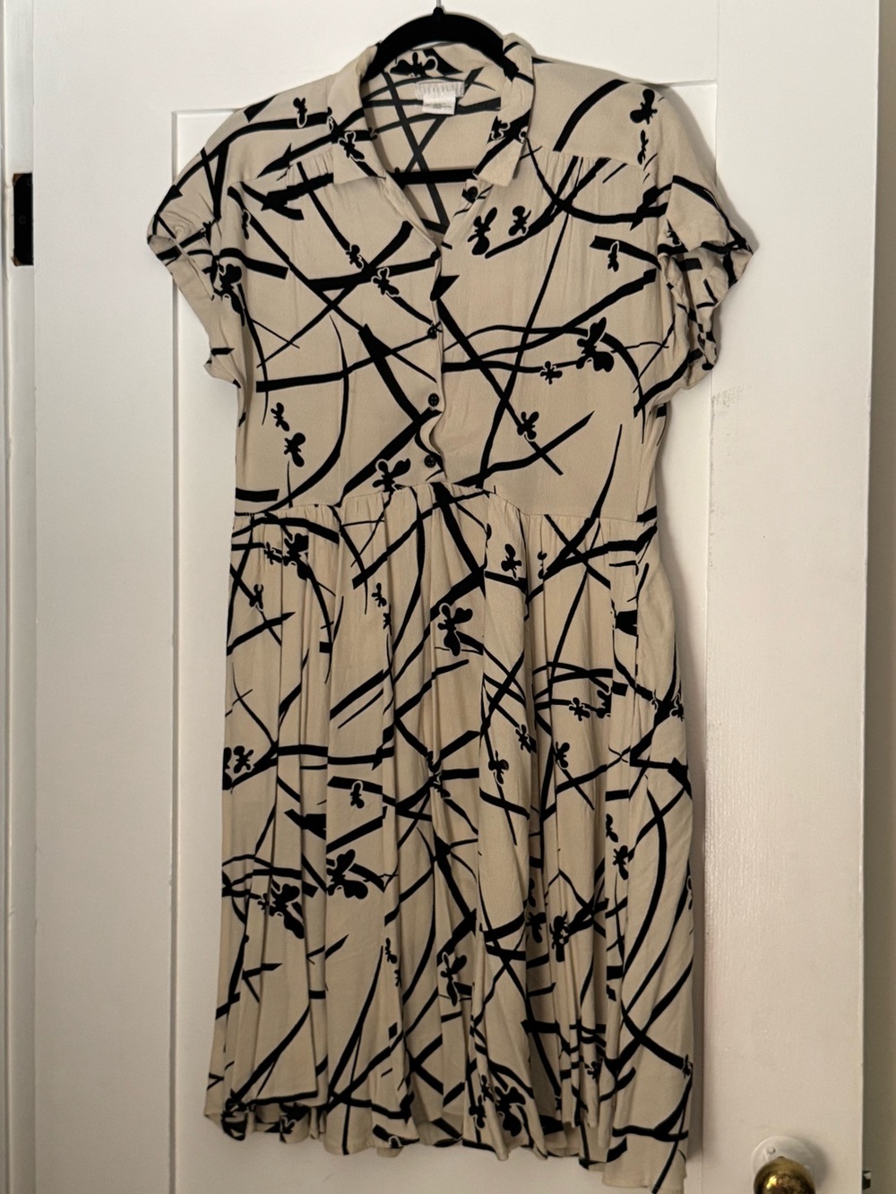 Urban Outfitters Cooperative Cream and White Print Babydoll Dress M